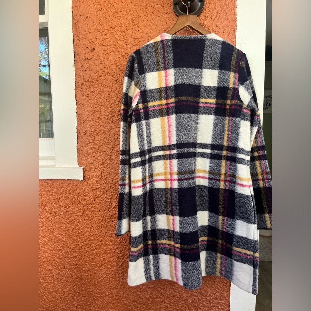 Rachel Zoe Womens Wool Blend Open Front Long Jacket Multicolor Plaid Size Small - Picture 5 of 6